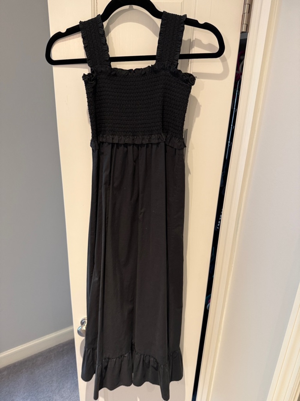 Rails Black Smocked Maxi Dress with Ruffle Hem